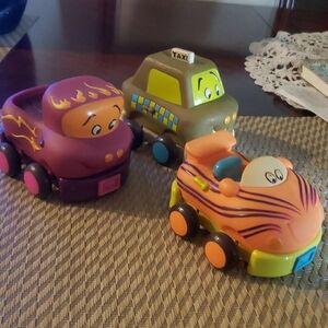 Kids Toy Set of 3 Colorful Pull-Back Cars - Purple, Orange, Olive